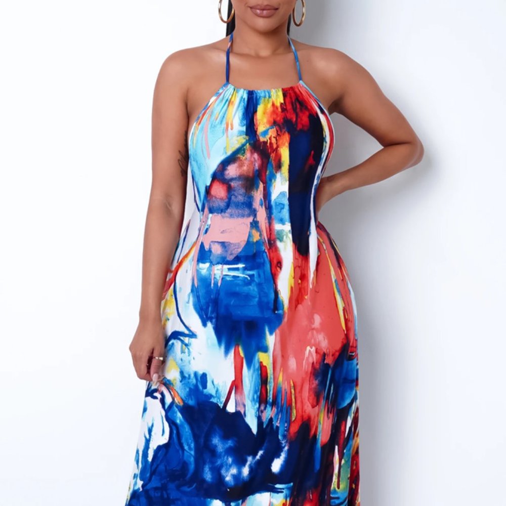 Color Splash Halter Maxi Dress